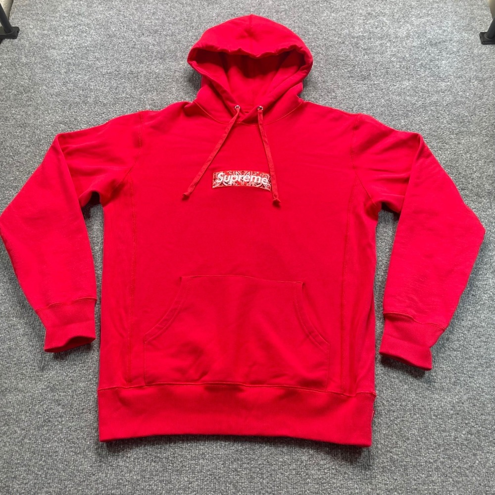 Supreme Bandana Box Logo Hoodie Men Medium Red FW19 Paisley BOGO Sweatshirt